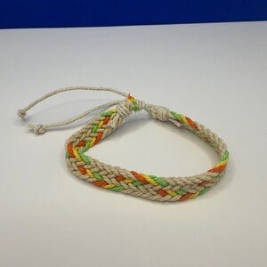 Handmade Braided Cotton Friendship Bracelet in Natural with Neon Accents